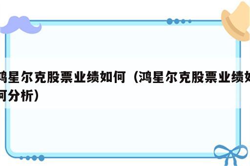 鸿星尔克股票业绩如何（鸿星尔克股票业绩如何分析）