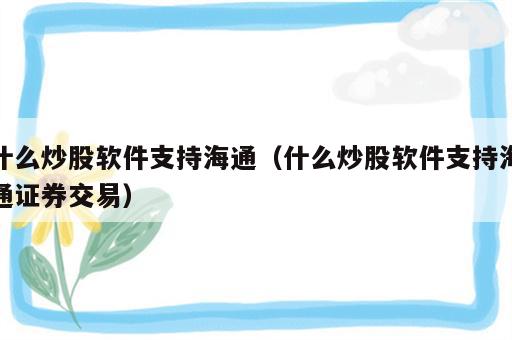 什么炒股软件支持海通（什么炒股软件支持海通证券交易）