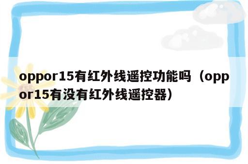 oppor15有红外线遥控功能吗（oppor15有没有红外线遥控器）