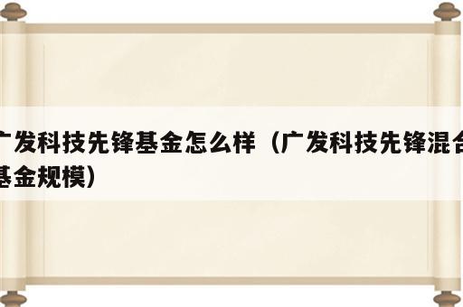 广发科技先锋基金怎么样（广发科技先锋混合基金规模）