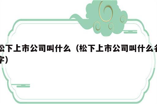 松下上市公司叫什么（松下上市公司叫什么名字）