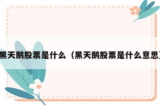 黑天鹅股票是什么（黑天鹅股票是什么意思）