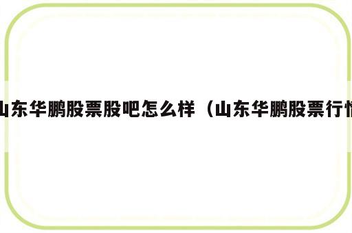 山东华鹏股票股吧怎么样（山东华鹏股票行情）