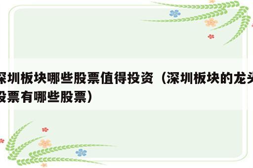 深圳板块哪些股票值得投资（深圳板块的龙头股票有哪些股票）