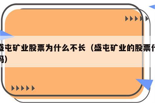 盛屯矿业股票为什么不长（盛屯矿业的股票代码）
