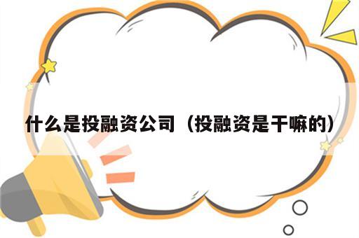 什么是投融资公司（投融资是干嘛的）