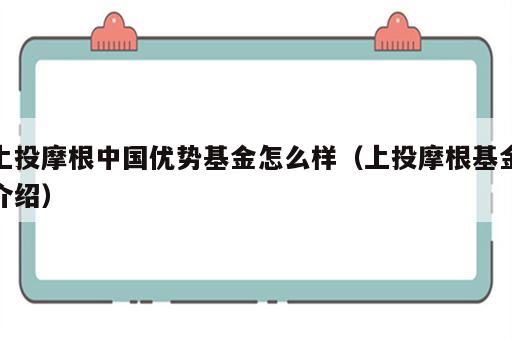 上投摩根中国优势基金怎么样（上投摩根基金介绍）