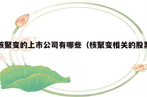 核聚变的上市公司有哪些（核聚变相关的股票）