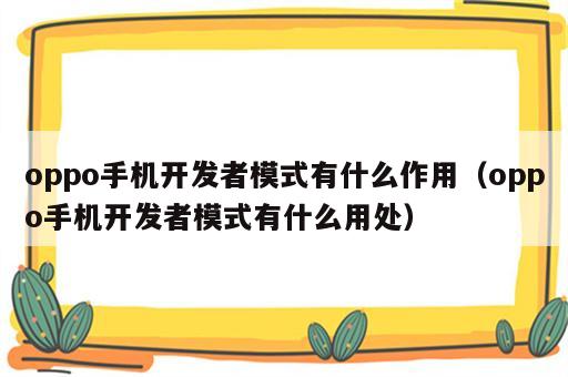 oppo手机开发者模式有什么作用（oppo手机开发者模式有什么用处）