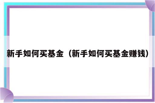 新手如何买基金（新手如何买基金赚钱）