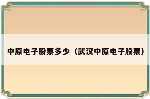 中原电子股票多少（武汉中原电子股票）