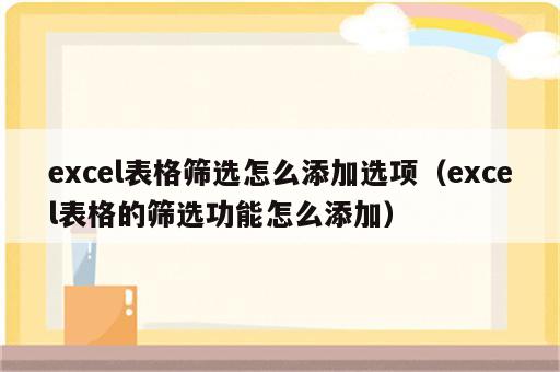 excel表格筛选怎么添加选项（excel表格的筛选功能怎么添加）