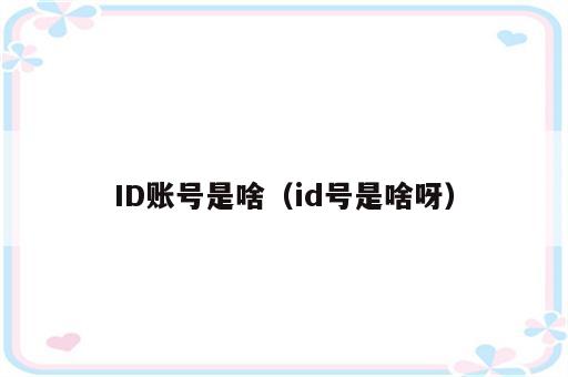 ID账号是啥（id号是啥呀）