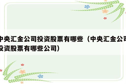 中央汇金公司投资股票有哪些（中央汇金公司投资股票有哪些公司）