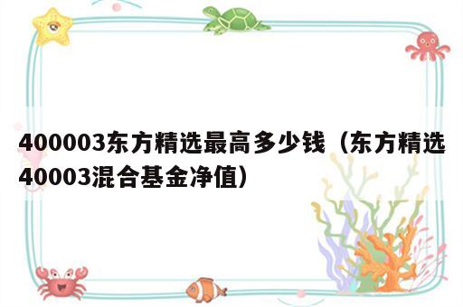 400003东方精选最高多少钱（东方精选40003混合基金净值）