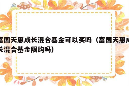 富国天惠成长混合基金可以买吗（富国天惠成长混合基金限购吗）