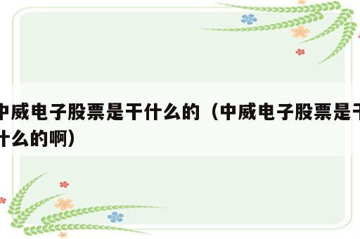 中威电子股票是干什么的（中威电子股票是干什么的啊）