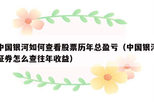 中国银河如何查看股票历年总盈亏（中国银河证券怎么查往年收益）