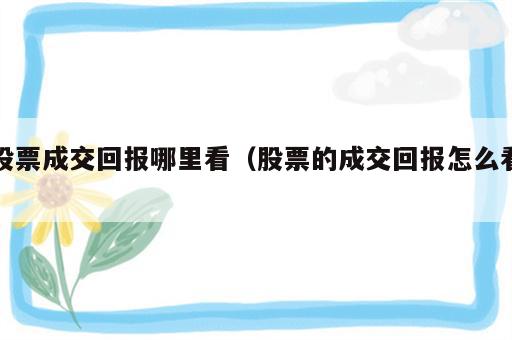 股票成交回报哪里看（股票的成交回报怎么看）