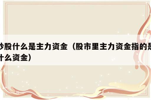 炒股什么是主力资金（股市里主力资金指的是什么资金）