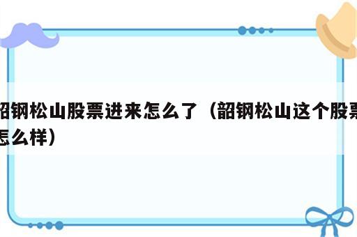 韶钢松山股票进来怎么了（韶钢松山这个股票怎么样）
