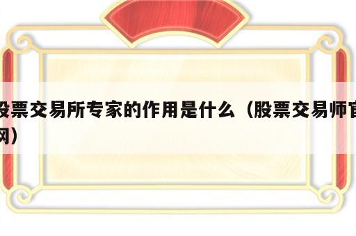 股票交易所专家的作用是什么（股票交易师官网）