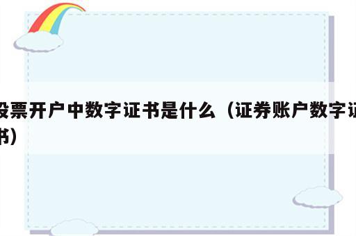 股票开户中数字证书是什么（证券账户数字证书）
