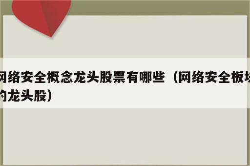 网络安全概念龙头股票有哪些（网络安全板块的龙头股）