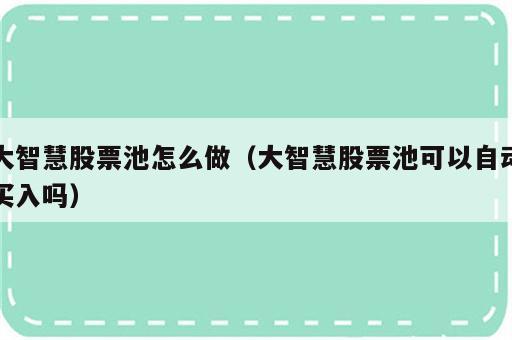 大智慧股票池怎么做（大智慧股票池可以自动买入吗）