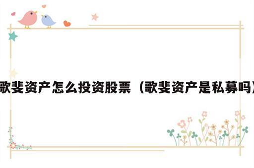 歌斐资产怎么投资股票（歌斐资产是私募吗）