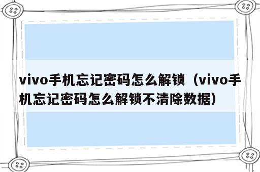 vivo手机忘记密码怎么解锁（vivo手机忘记密码怎么解锁不清除数据）