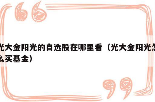 光大金阳光的自选股在哪里看（光大金阳光怎么买基金）