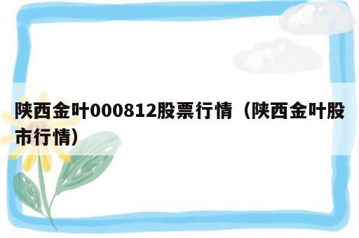 陕西金叶000812股票行情（陕西金叶股市行情）