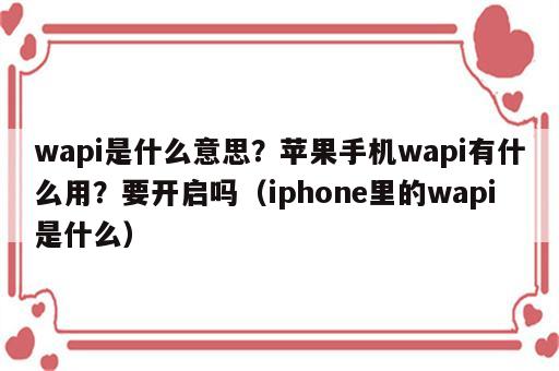 wapi是什么意思？苹果手机wapi有什么用？要开启吗（iphone里的wapi是什么）