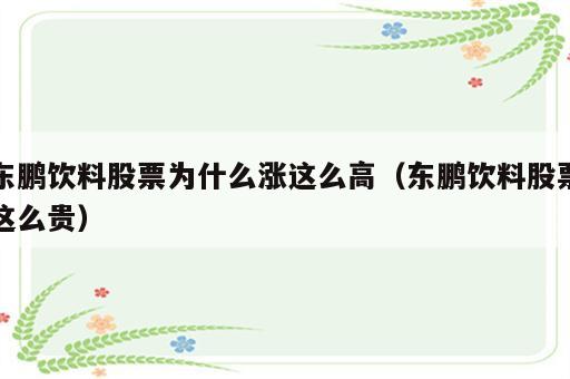 东鹏饮料股票为什么涨这么高（东鹏饮料股票这么贵）