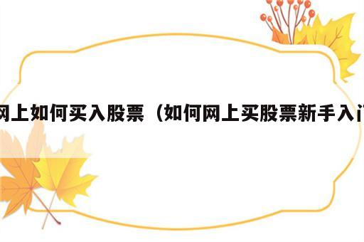 网上如何买入股票（如何网上买股票新手入门）