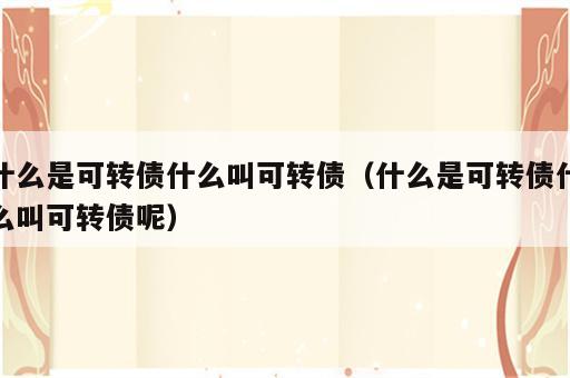什么是可转债什么叫可转债（什么是可转债什么叫可转债呢）