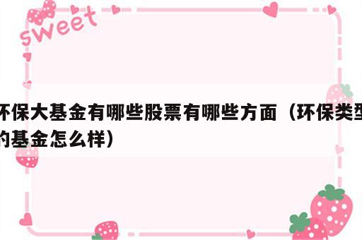 环保大基金有哪些股票有哪些方面（环保类型的基金怎么样）