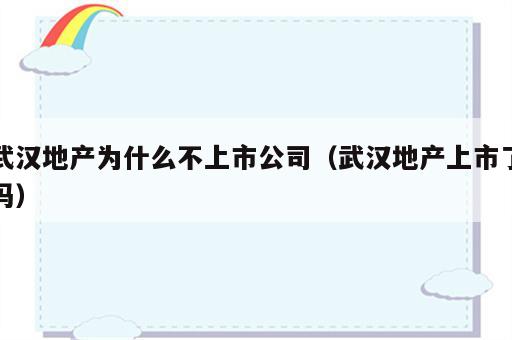 武汉地产为什么不上市公司（武汉地产上市了吗）