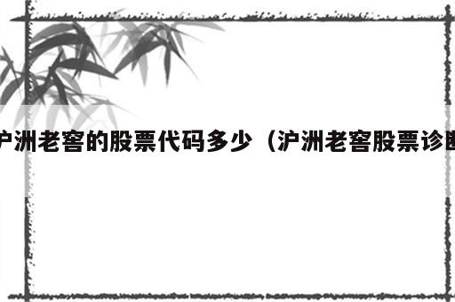沪洲老窖的股票代码多少（沪洲老窖股票诊断）