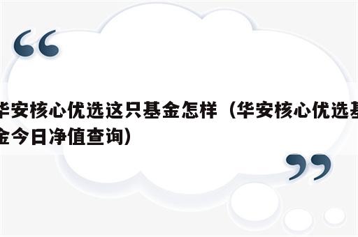华安核心优选这只基金怎样（华安核心优选基金今日净值查询）