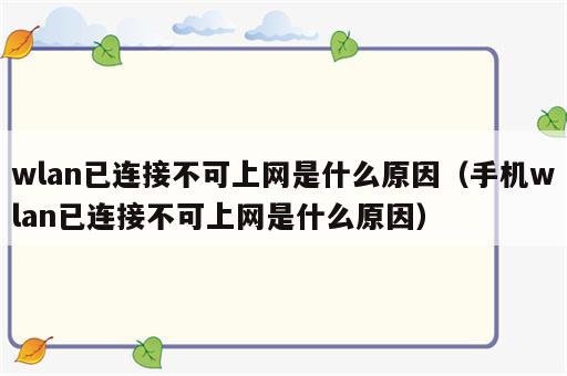 wlan已连接不可上网是什么原因（手机wlan已连接不可上网是什么原因）