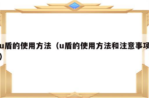 u盾的使用方法（u盾的使用方法和注意事项）