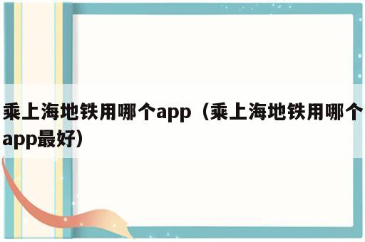 乘上海地铁用哪个app（乘上海地铁用哪个app最好）