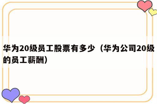 华为20级员工股票有多少（华为公司20级的员工薪酬）