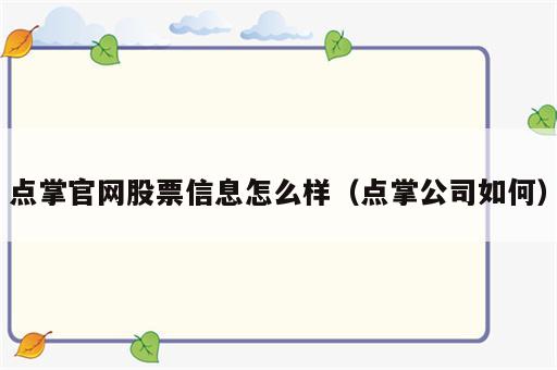 点掌官网股票信息怎么样（点掌公司如何）
