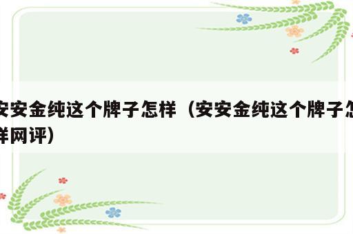 安安金纯这个牌子怎样（安安金纯这个牌子怎样网评）