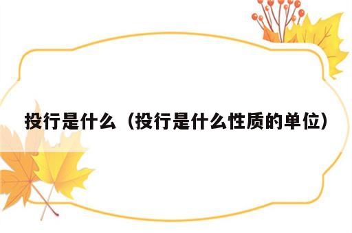 投行是什么（投行是什么性质的单位）