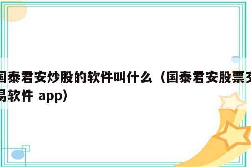 国泰君安炒股的软件叫什么（国泰君安股票交易软件 app）