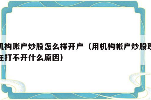机构账户炒股怎么样开户（用机构帐户炒股现在打不开什么原因）